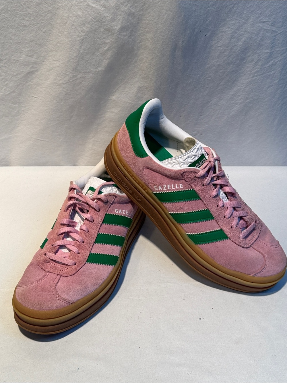 adidas Gazelle Women's Pink Suede Sneakers with Green Stripes